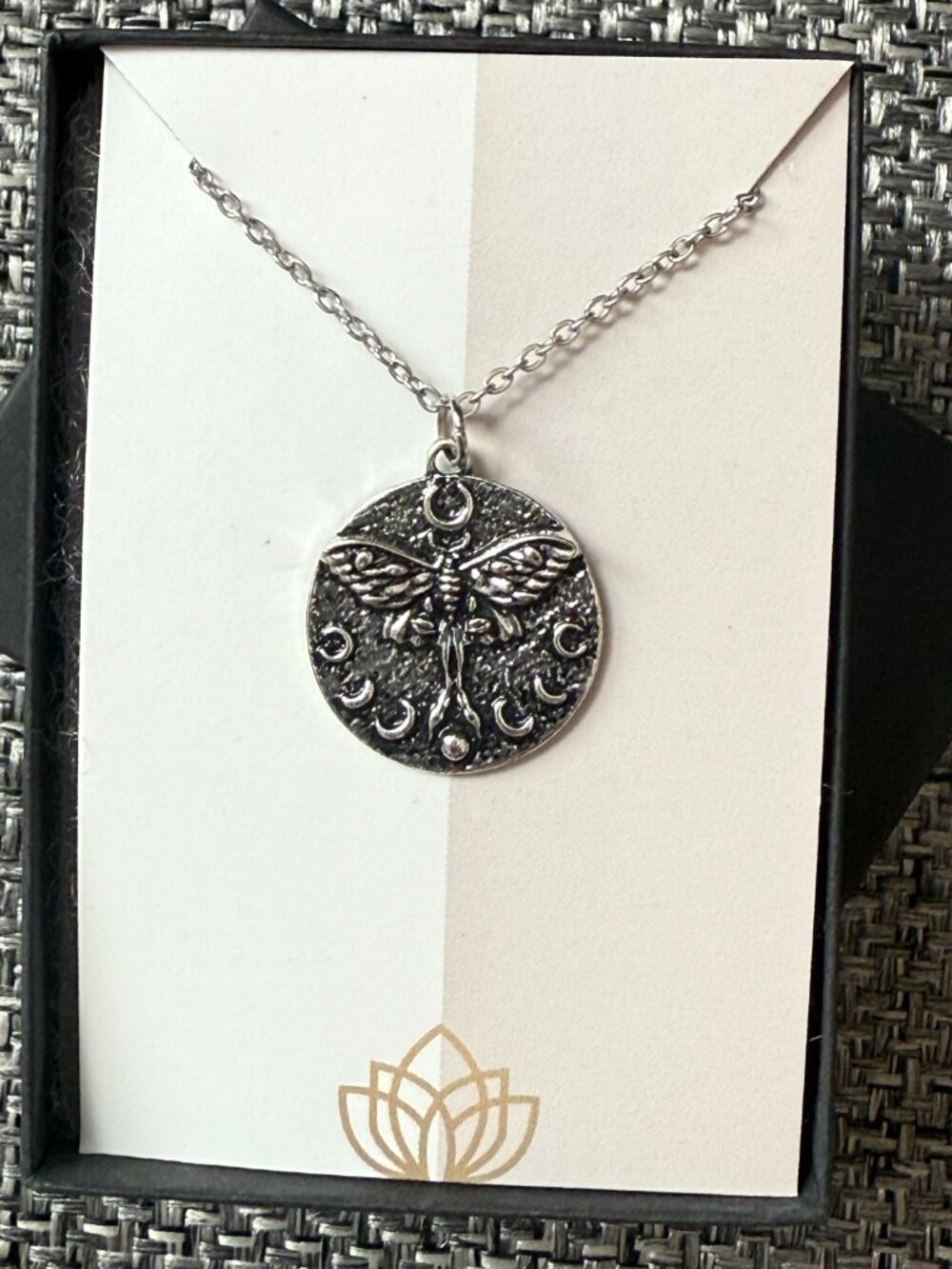 Luna Moth with Moon Phases Pendant Necklace